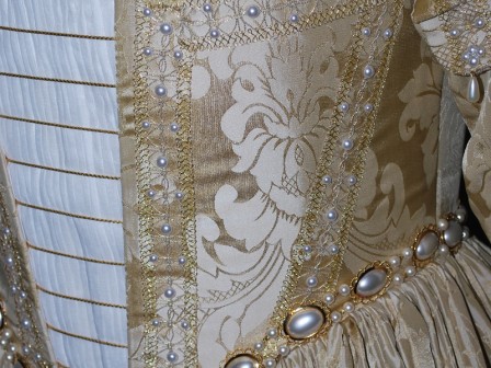 Gold and Pearl Venetian Renaissance Gown, Ladder Laced Bodice