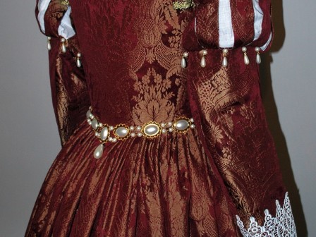 Burgundy Venetian Renaissance Gown With Ruffs, Girdle